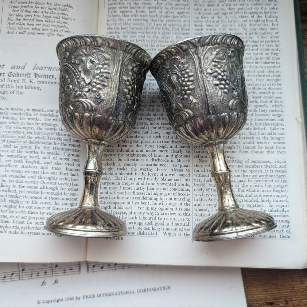 Vintage Small Silver Goblets with Grape Design